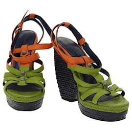 Balenciaga-BALENCIAGA Mule Mule High heels Leather 38 Orange Navy Silver Auth ki5289-Silvery,Orange,Navy blue