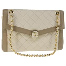 Chanel-CHANEL Matelasse Chain Hand Bag Lamb Skin Beige Gold CC Auth bs21211-Beige,Golden