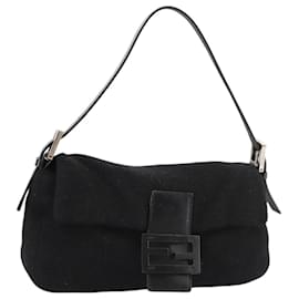 Fendi-Sac à épaule FENDI Mamma Baguette en tricot noir Auth mr909A-Noir