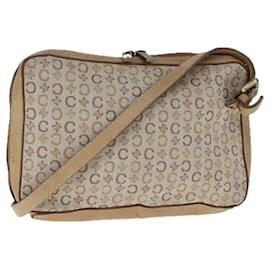 Céline-CELINE C Macadam Canvas Shoulder Bag Beige Gold Auth 105335-Beige,Golden