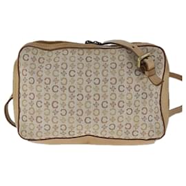 Céline-CELINE C Macadam Canvas Shoulder Bag Beige Gold Auth 105335-Beige,Golden