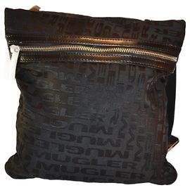 Bolsa Thierry Mugler Logo em Lona Preta Preto