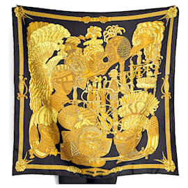 Hermès-Foulard 90 Silk Armetes en Panache Black-Black