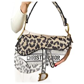 Dior-Saddle Canvas Saddle Handbag No Strap Black Mizza Embroidery Animal Print-Other