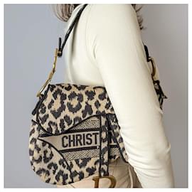 Dior-Saddle Canvas Saddle Handbag No Strap Black Mizza Embroidery Animal Print-Other