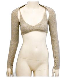 Autre Marque Gestricktes, kurzes Twin-Set-Bra-Top mit kurzem Cardigan in Haferbeige Beige Roh