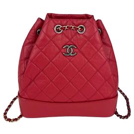 Chanel Aged Calfskin Quilted Small Gabrielle Red Backpack Red