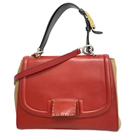 Fendi-Fendi Silvana Leather Handbag-Black,Red,Beige