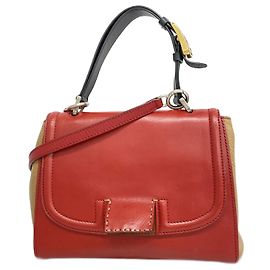 Sac à main en cuir Fendi Silvana Noir Rouge Beige