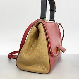 Fendi-Fendi Silvana Leather Handbag-Black,Red,Beige