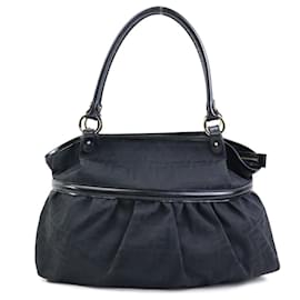 Fendi-Fendi Black Zucca Canvas Leather Shoulder Bag-Black