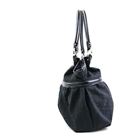 Fendi-Fendi Black Zucca Canvas Leather Shoulder Bag-Black