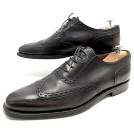 Berluti-SAPATOS BERLUTI RICHELIEU 7.5 41.5 BICO FLEURIDO COURO CINZA PATINADO-Cinza