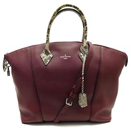 Louis Vuitton-NEW LOUIS VUITTON LOCKIT MM HAND BAG IN LEATHER & PYTHON N92168-Dark red