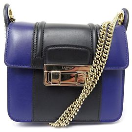 NUOVA BORSA LANVIN JIJI MINI IN PELLE BICOLOR BLU NERO BORSA A SPALLA Altro