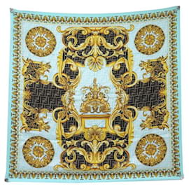 Fendi-NEW FENDI X VERSACE FENDACE SCARF 1A03948 90 CM SQUARE IN SILK-Blue