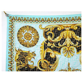 Fendi-NEW FENDI X VERSACE FENDACE SCARF 1A03948 90 CM SQUARE IN SILK-Blue