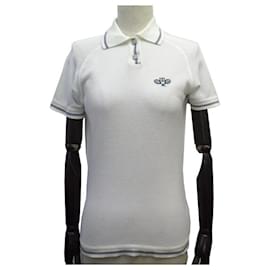 Chanel-POLO CHANEL LOGO CC EMBROIDERED P25332V01823 L 44 WHITE COTTON TOP SHIRT-White