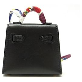 Hermès-NEUF BIJOU DE SAC HERMES MINI KELLY TWILLY SELLIER CUIR TADELAKT NOIR CHARM BAG-Noir