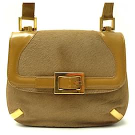Dolce & Gabbana-DOLCE & GABBANA HAND BAG BELT BUCKLE DECORATED LEATHER PULAIN PURSE-Camel