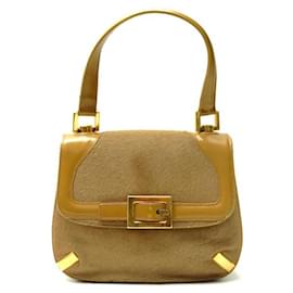 Dolce & Gabbana-DOLCE & GABBANA HAND BAG BELT BUCKLE DECORATED LEATHER PULAIN PURSE-Camel
