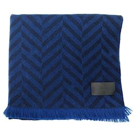 Hermès-NEW HERMES H CHEVRON SCARF ARTISANAL H393784T01 CASHMERE-Blue