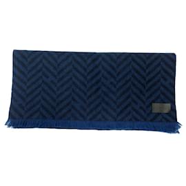 Hermès-NEW HERMES H CHEVRON SCARF ARTISANAL H393784T01 CASHMERE-Blue