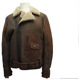 NEW BELSTAFF DANESCROFT BOMBER JACKET SIZE L 52 LEATHER SHEARLING COAT Brown