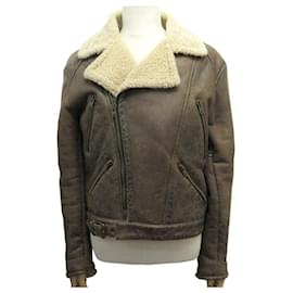 Belstaff-NINE BELSTAFF BOMBER JACKET L 52 SHEARLING LEATHER COAT-Brown