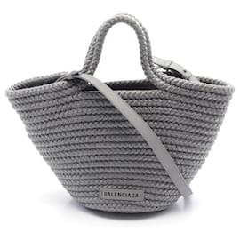 Balenciaga-Balenciaga Ibiza Small Basket Handbag Nylon Leather-Grey