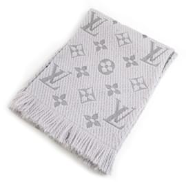 Louis Vuitton-Louis Vuitton Wool Silk Stole in Gray and Purple-Brown,Purple