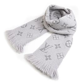 Louis Vuitton-Louis Vuitton Wool Silk Stole in Gray and Purple-Brown,Purple