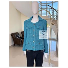 Chanel-New 2022 Spring Turquoise Tweed Jacket-Turquoise