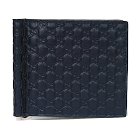 Gucci-GUCCI Bi-fold Wallet Margaux Money Clip-Navy blue