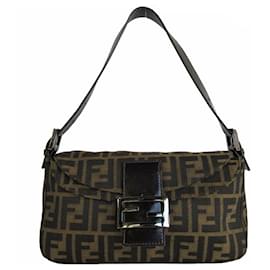 Fendi-Fendi Zucca Canvas Leather Shoulder Bag-Brown