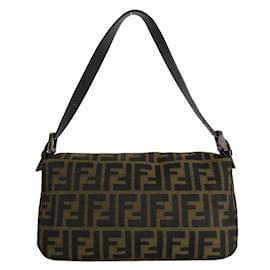 Fendi-Fendi Zucca Canvas Leather Shoulder Bag-Brown