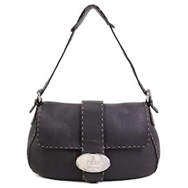 Fendi-Sac à épaule en cuir Selleria de Fendi-Marron foncé