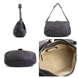 Fendi-Sac à épaule en cuir Selleria de Fendi-Marron foncé