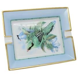 Hermès-HERMES Birds And Flowers Ashtray Pottery Blue Auth bs20023-Blue
