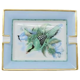 Hermès-HERMES Birds And Flowers Ashtray Pottery Blue Auth bs20023-Blue