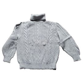 Autre Marque Suéter de gola alta cinza de mohair e acrílico com tranças Cinza
