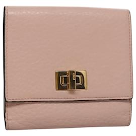 Fendi-FENDI Peek A Boo Wallet Leather Pink Auth 105912-Pink