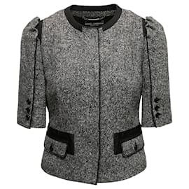 Dolce & Gabbana-Grey & Black Dolce & Gabbana Wool & Silk-Blend Short Sleeve Jacket Size IT 40-Grey