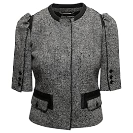 Dolce & Gabbana-Grey & Black Dolce & Gabbana Wool & Silk-Blend Short Sleeve Jacket Size IT 40-Grey