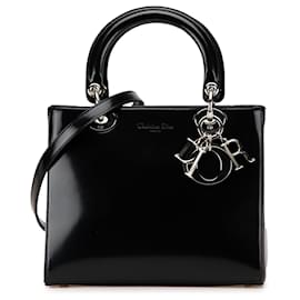 Dior-Black Dior Medium Patent Lady Dior Satchel-Black