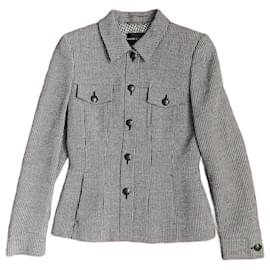 Rena Lange Wool Jacket Black Red White Geometric Pattern Size 36 Black White Red