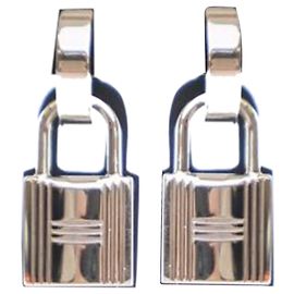 Silver Hermès Palladium Plated Swift O Kelly Earrings Silvery