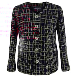 Chanel-New Logo Ribbon Black & Red Tweed Jacket 38 FR-Black