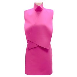 MSGM Hot Pink Tie-Neck Mini Dress Pink