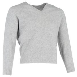 Pull en cachemire gris à col en V tricoté Tom Ford Gris